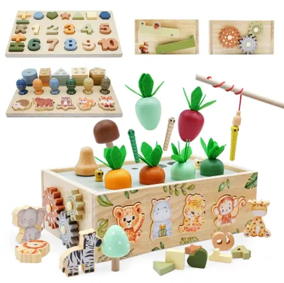 Immagine prodotto di Montessori: Gioco 9-in-1 per bambini dai 1 ai 4 anni - Giocattolo educativo in legno