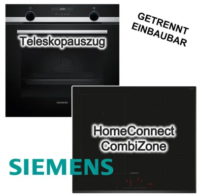 Produktbild von Siemens Herdset Backofen 3D Heißluft Hydrolyse Teleskopauszug + 60 cm Induktionskochfeld PowerBoost TouchSlider