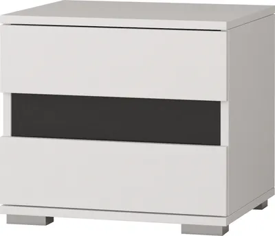 A white and black nightstand with two drawers.