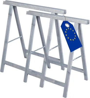 Produktbild von MODO24 Holzbock, 2er Set, Klappbock, Arbeitsbock, Sägebock, Tapezierbock, Klappbar, Massivholz Kiefer, Belastbar, Stabil, 73x73x44 cm, Grau, SDKM