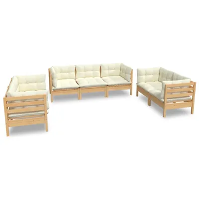 Produktbild von vidaXL 7-tlg. Garten-Lounge-Set mit Creme Kissen Massivholz Kiefer