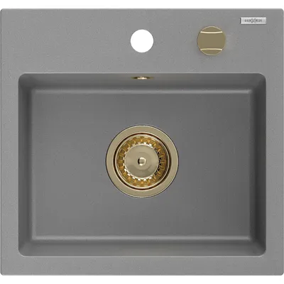 Obrázek produktu pro Mexen Milo 1-miskový granitový dřez 435 x 410 mm, Šedá, sifon Zlatá - 6505441000-71-G