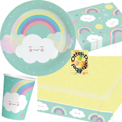Produktbild von Rainbow-Regenbogen-Party-Set 37tlg. für 8 Gäste Teller Becher Servietten Tischdecke