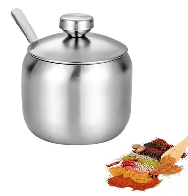 Produktbild von Edelstahl Zuckerdose mit Deckel und Löffel, Gewürzdose Klein, Salz Schüssel, Zucker Schüssel für Zuhause, Bar, Kaffee