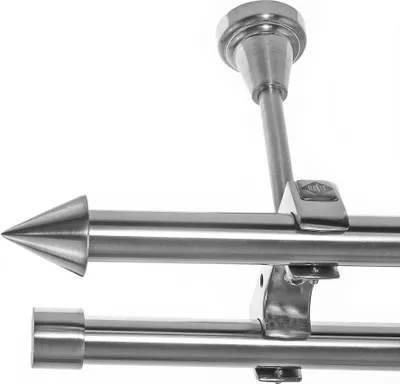 Produktbild von Edelstahl Look Gardinenstange Ø 20mm Deckenträger 2-läufig zweiläufig Deckenbefestigung Spitze D61 E31E30 RR