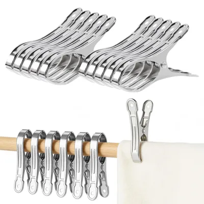 Image de Pinces à linge en acier inoxydable, 13 cm, lot de 10, grandes pinces à linge résistantes à la rouille, ouverture maximale de 7 cm
