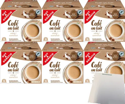 Produktbild von G&G Cafe au lait Kaffeekapseln geeignet für Nescafe Dolce Gusto 6er Pack (6x16 Portionen) + usy Block