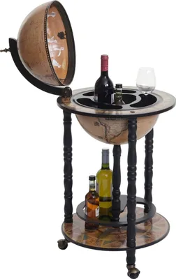 Zdjęcie produktu dla Globe bar HWC-D83, minibar domowy stojak na wino, globus Ø 33cm zwijany drewno eukaliptusowe MVG ~ czarny