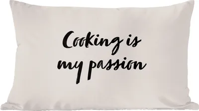 Produktbild von MuchoWow® Zierkissen Sofakissen Wohnzimmer Dekokissen 60x40 cm Zitate - Kochen - Sprichwörter - Kochen ist meine Leidenschaft - Kopfkissen - Polster mit Foto