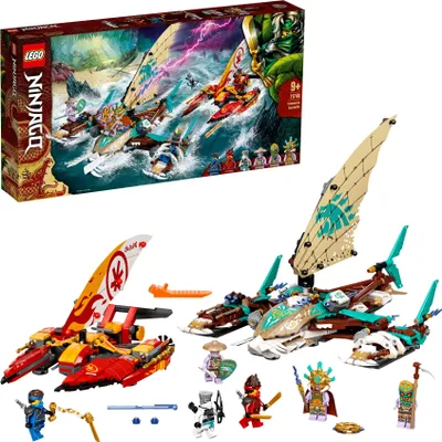 Produktbild von LEGO 71748 NINJAGO Duell der Katamarane Bauset mit 4 Spielzeugbooten Minifiguren