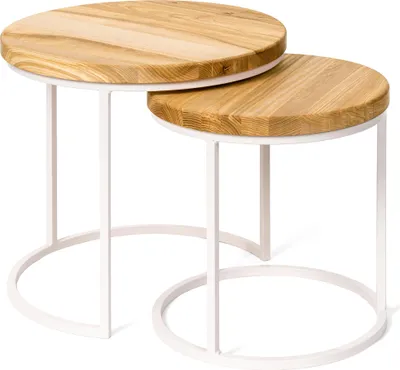 Immagine prodotto di LAMO Manufaktur Tavolini da salotto moderni sovrapponibili in legno - set di 2 pezzi - Tavolino rotondo da salotto, tavolino laterale da divano - Tavolini piccoli - Colore: rustico, gambe: avorio