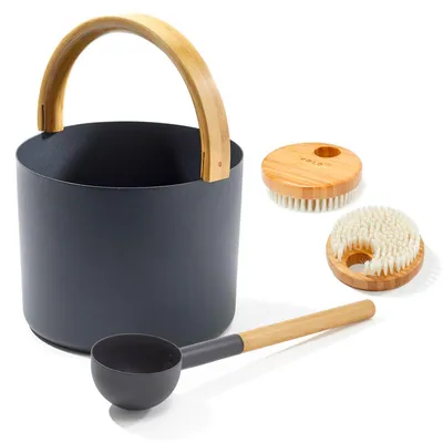Produktbild von SET> KOLO Sauna Kübel 2 + Kelle schwarz + 2x Bürste