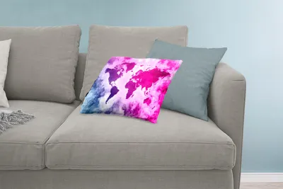 Produktbild von MuchoWow® Zierkissen Sofakissen Wohnzimmer Dekokissen 60x40 cm Weltkarte - Blau - Rosa - Kopfkissen - Polster mit Foto