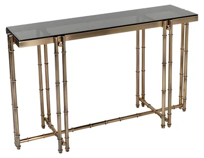 Immagine prodotto di Consolle dorata in metallo e vetro dal design elegante