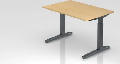 Produktbild von Schreibtisch Mika | Ahorn | Graues Gestell | BxT 120x80cm | Arbeitshöhe 65-85cm | höhenjustierbar, 1cm Raster | C-Fuß-Gestell | Rechteckform