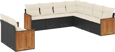 Produktbild von vidaXL 9-tlg. Garten-Sofagarnitur mit Kissen Schwarz Poly Rattan