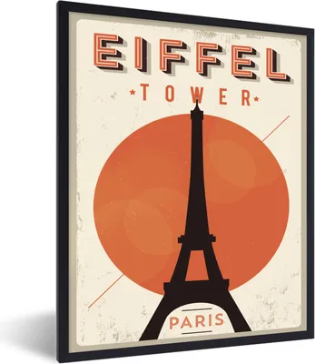 Produktbild von MuchoWow® MuchoWow® Gerahmtes Poster Eiffelturm - Vintage - Paris 60x80 cm - Poster mit zchwarzem Bilderrahmen - Premium - Wanddeko Wohnzimmer