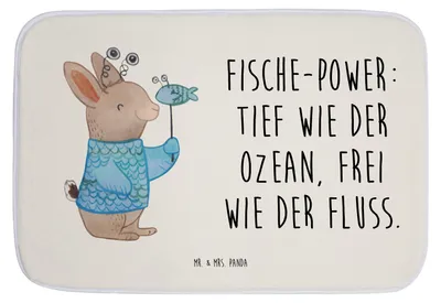 Produktbild von Mr. & Mrs. Panda Badematte Fische Astrologie - Weiß - Geschenk, Fischer, Geburtstagsgeschenk, Badezimmerteppich, Badteppich, Sternzeichen, Geschenkidee Zum Geburtstag