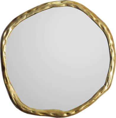 Produktbild von Lustro ścienne asymetryczne 60x60 cm metalowe lustro wiszące złote, aluminiowe lustro dekoracyjne bezkształtne z ramą, duże lustro ścienne, lustro do przedpokoju lustro do garderoby nowoczesne | Wohnling