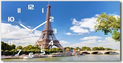 Produktbild von Wanduhr aus Glas – 60x30 cm - Glasbild - Glasuhr - Gehärtetes Glas - weisse-zeiger - Eiffelturm Paris