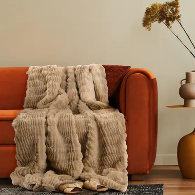 Produktbild von Deko Wohnzimmer Decke Kuscheldecke Tagesdecke Sofadecke Waschbar Schlafzimmer 200x240cm Beige