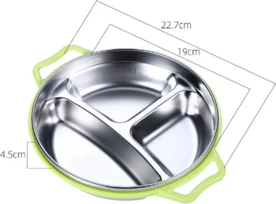 Obrázek produktu pro Dětský talíř z nerezové oceli s ochranou proti opaření, přihrádka na uchopení, dělený design, večeře pro mateřské školy, zelený