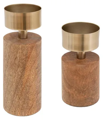 Produktbild von Kerzenständer aus Mangoholz für eine Kerze, 2er-Set