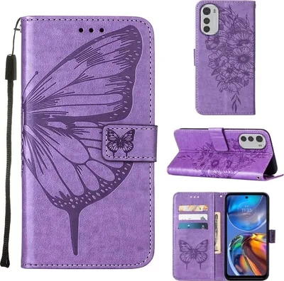 Produktbild von Mobigear Butterfly  Motorola Moto E32 Hülle Klapphülle Geldbörse - Lila