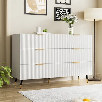 Produktbild von okwish Kommode modernem Design Sideboard mit viel Stauraum, Schrank mit 6 Schubladen, Schubladenschrank Anrichte für Wohnzimmer, 120*40*77 cm, Weiß