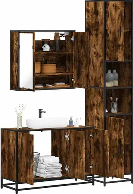 Produktbild von Design 3-tlg. Badmöbel-Set Räuchereiche Holzwerkstoff, Badezimmerschränke Neu