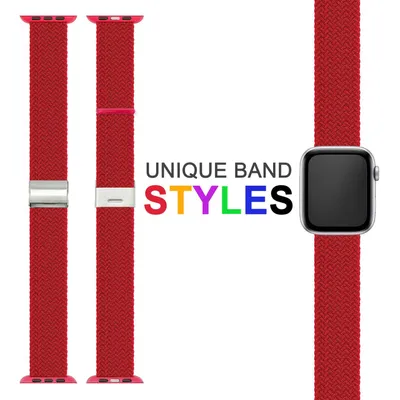Immagine prodotto di Bracciale sportivo intrecciato NALIA, compatibile con cinturini Apple Watch Ultra/SE e serie 8/7/6/5/4/3/2/1, 42mm 44mm 45mm 49mm, cinturino per orologio iWatch da donna e uomo, in nylon, colore: rosso
