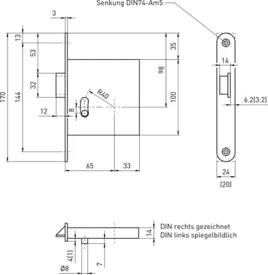 Produktbild von BMH Zusatzfalle 1030 1-flg. EN 179, DM 65, rechts, Stulp 170 x 24 mm, Edelstahl