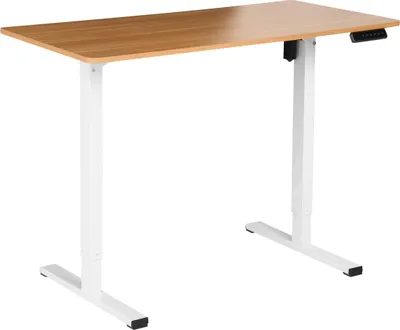 Obrázek produktu pro BELIANI Elektricky výškově nastavitelný psací stůl světle hnědá deska bílý ocelový rám 120 x 60 cm moderní design