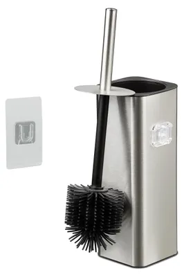 Image de Relaxdays - Brosse de toilettes à fixation murale, à coller, H x l x P : 36,5 x 9,5 x 10,5 cm, brosse de nettoyage pour WC avec support, argent