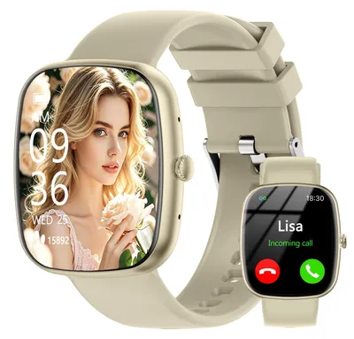 Produktbild von Smartwatch Herren Damen HD mit Telefonfunktion Wasserdicht Sportmodi mit Herzfrequenz Schlafmonitor Android iOS Gold