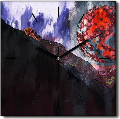 Produktbild von Coloray Uhr auf Leinwand 30x30 cm Wand Uhr Dekoration Wohnzimmer Segeltuch schwarze Hände -Berge Abstraktionsplanet.