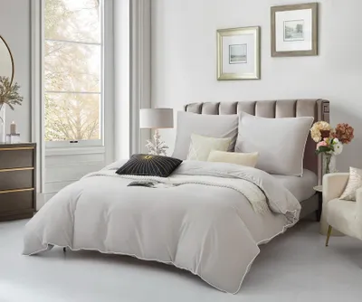 Produktbild von Satinbettwäsche Queen Premium 160x200 Grau mit weißer Borte