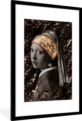 Produktbild von MuchoWow® Gerahmtes Poster Das Mädchen mit dem Perlenohrring - Johannes Vermeer - Gold 60x90 cm - Poster mit Schwarzem Bilderrahmen Wandposter Rahmen Foto Bilder - Dekoration - Wandposter Wohnzimmer - Hochwertig
