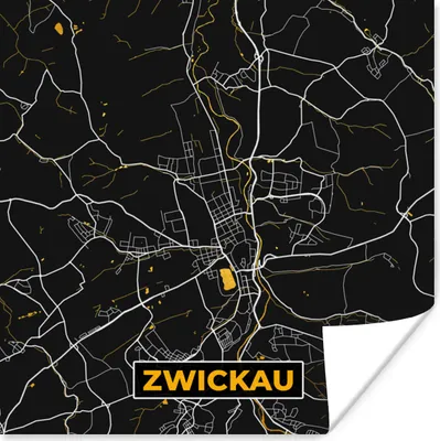 Produktbild von MuchoWow® Poster Zwickau - Stadtplan - Karte - Deutschland - Gold 75x75 cm - Wand Dekoration