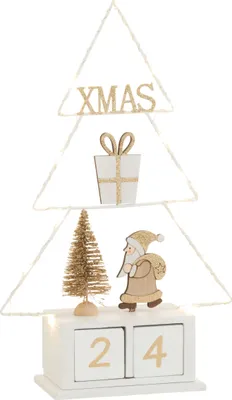 Produktbild von J-Line Weihnachtsbaum Kalender+Led Holz Weiß/Gold