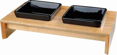 Produktbild von TRIXIE Napf-Set, Keramik/Holz - schwarz/hellbraun - 2 × 0,4 l/13 × 13 cm/36 × 7 × 19 cm