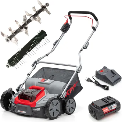 Productafbeelding van IKRA accu-verticuteermachine/gazonluchtmachine IB-SR 36 | 36V Bosch-systeem | 36 cm breed | Werkdiepte: -12 mm tot +10 mm | 45 liter opvangbak | Accu (4,0 Ah) en oplader