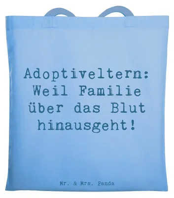 Produktbild von Mr. & Mrs. Panda Schultasche Spruch Adoptiveltern Liebe - Sky Blue - Geschenk, Lächeln, Freude, Jubiläen, Weihnachten, Baumwolltasche, Handgemacht, besondere Momente