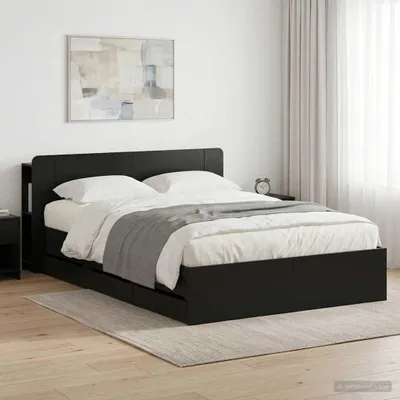 Immagine prodotto di Letto matrimoniale esclusivo con contenitore e testiera, colore nero, dimensioni 150 x 200 cm