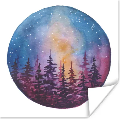 Produktbild von MuchoWow® Poster Aquarell - Sternenhimmel - Tannenbaum 50x50 cm - Wohnzimmerdekoration