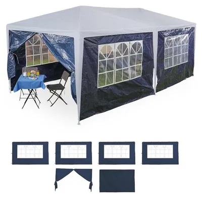 Image de Tente de fête bleue « Seitenwind » - Lot de 6 - 3 x 6 m - imperméable