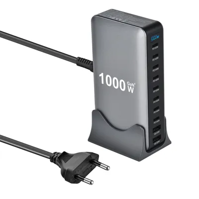 Produktbild von 1000-W-GaN-Schnellladestation für iPhone, Samsung, Xiaomi und Huawei 10-Port-Schnellladegerät für den Schreibtisch PD3.1 USB Typ C