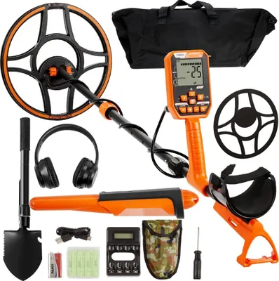 Produktbild von Professioneller Metall Detektor - 7 Modi Metall Suchgerät - 30cm Suchspule - IP68 - Tauchtiefe bis zu 3m - Goldsucher mit verstellbarem Griff - Golddetektor inkl. Bluetooth-Headset - Präzisions Ortungsgerät