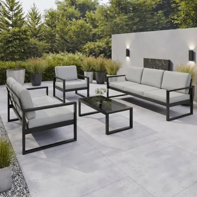 Produktbild von BEAUTYSOFA | Gartenmöbel-Set STELLA, Gartenmöbel Set Balkon Terrasse Gartenlounge-Set für 6 Personen, Sofas, Sessel & Tisch Wasserabweisend Stoff Grau