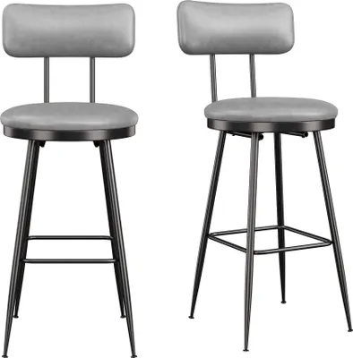 Immagine prodotto di Set di 2 sgabelli da bar Fortuna Lai con schienale, sgabelli da bar con PU, sedie da cucina con poggiapiedi, per cucina, soggiorno, bar, montaggio facile, grigio